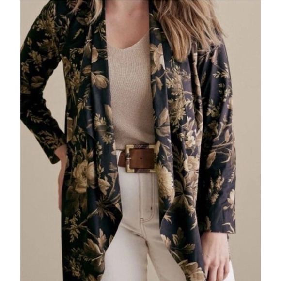 Soft Surroundings Shape Drape Faux Suede Jacket SMALL Floral Fall Brown NEW - Picture 3 of 12